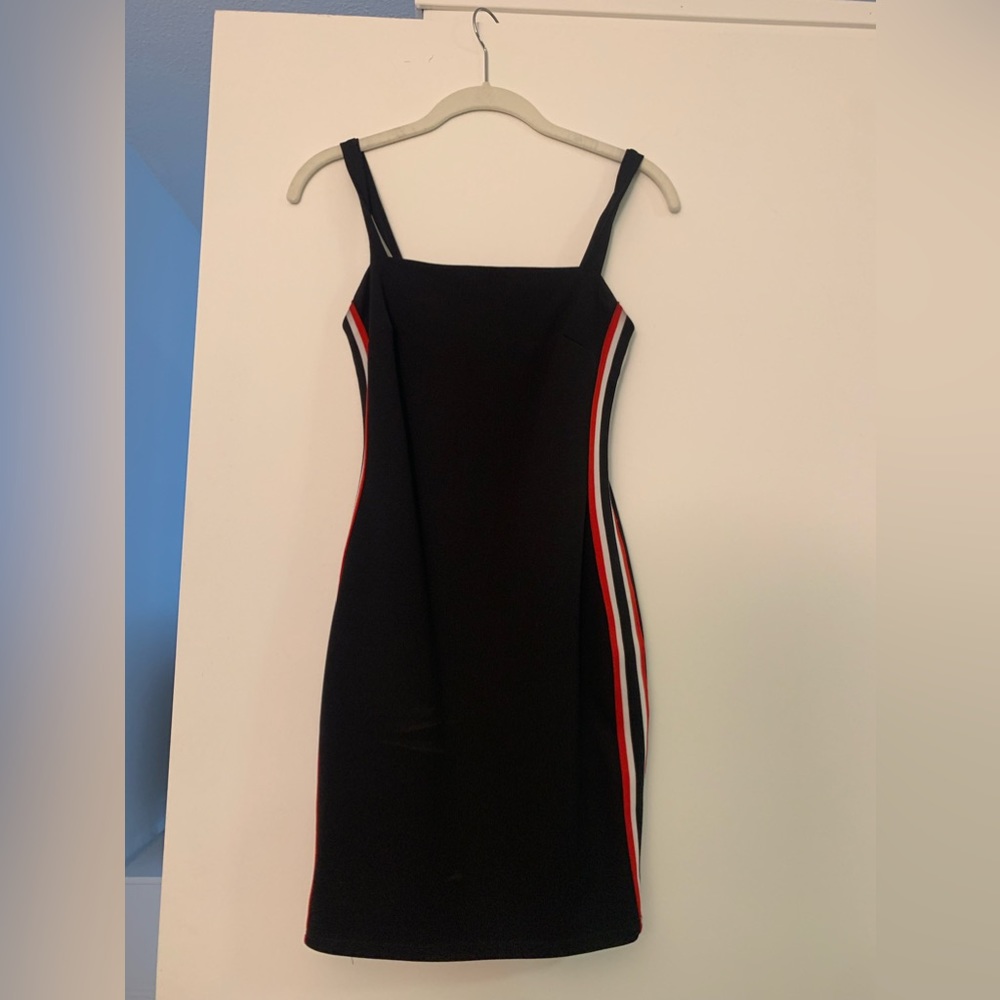 Fun going out dress, black with red and white stripes down the sides